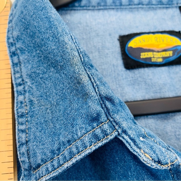 Sandy River Jeans Co. Chambray Shirt Mens 2XL Tall Blue Pearl Snap Buttons Vtg - Picture 6 of 8